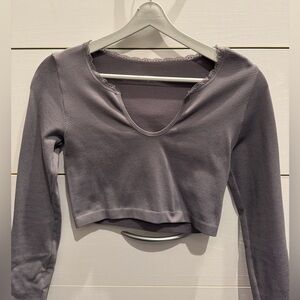 Women's Gray Long Sleeve Top| U Neck| With Lace Detailing | Size Small